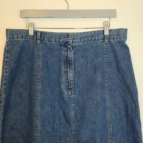 Y2K Denim Maxi Skirt Sz 16 XL Dark Wash Panel A-Line Cotton Modest Long Vintage - Picture 3 of 9
